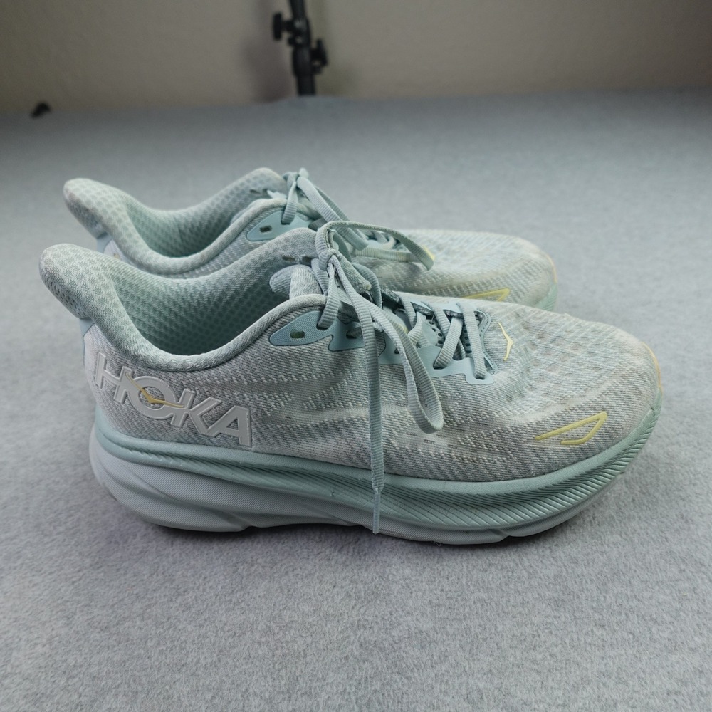 Hoka Sneakers Mens 7.5D Blue Yellow Clifton 9 Athletic Running Shoes